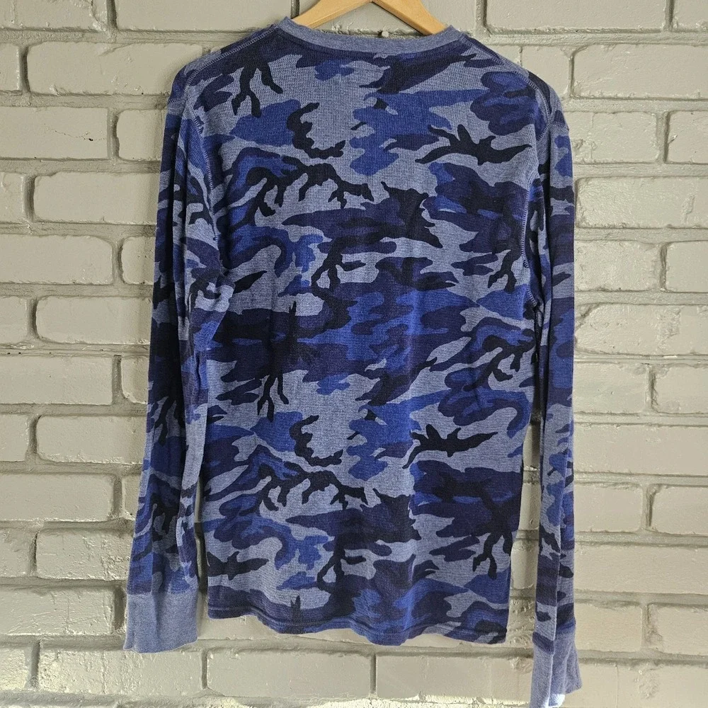 Polo Ralph Lauren Shirt Size‎ Medium Blue Camo Waffle Thermal Long Sleeve Layer